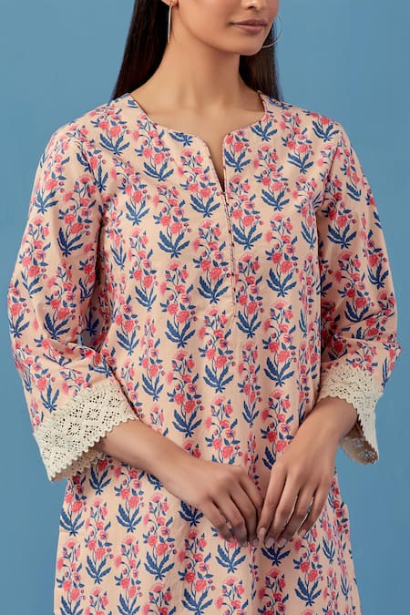 Buy Sage Saga Pink , Cotton Badra Flower Print Kurta With Pant For Kids Online at Aza Fashions Buy_Sage Saga_Pink , Cotton Badra Flower Print Kurta With Pant For Kids_Online_at_Aza_Fashions
