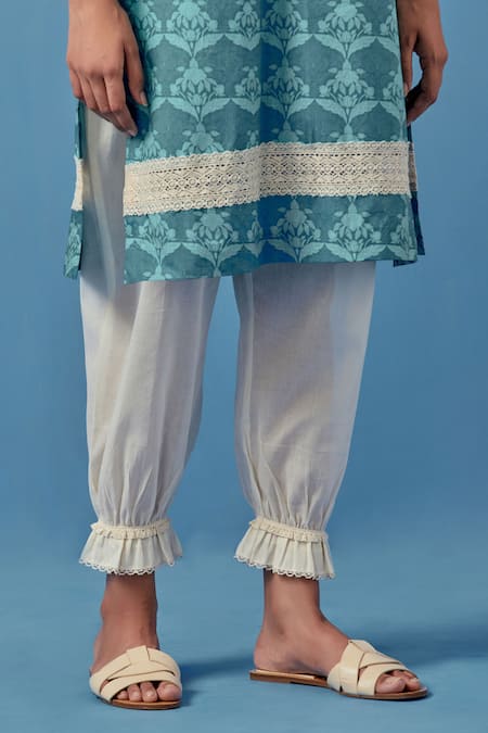 Shop Sage Saga Blue , Linen, Cotton Barkha Floral Print Kurta With Pant For Kids Online at Aza Fashions Shop_Sage Saga_Blue , Linen, Cotton Barkha Floral Print Kurta With Pant For Kids_Online_at_Aza_Fashions