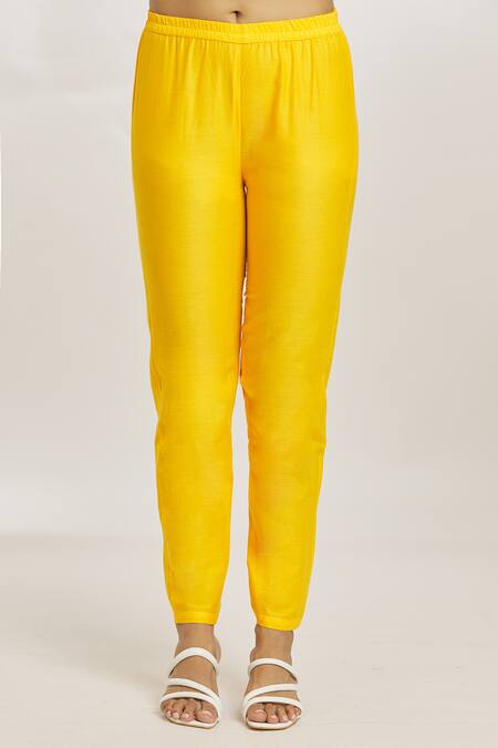 Buy_Samyukta Singhania_Yellow Viscose, Cotton Zari Round Neck Stripe Kaftan Pant Set