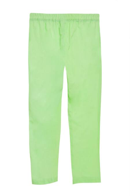 Samyukta Singhania_Green Viscose, Cotton Gota Patti Round Neck Striped Kaftan Pant Set_at_Aza_Fashions