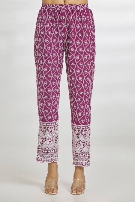 Samyukta Singhania Purple Organza, Crepe Embroidery V-neck Chikankari Kurta Pant Set at Aza Fashions Samyukta Singhania_Purple Organza, Crepe Embroidery V-neck Chikankari Kurta Pant Set_at_Aza_Fashions