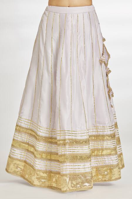 Naintara Bajaj_Purple Silk, Organza Embroidery, Gota Patti Scoop Striped Blouse Lehenga Set _at_Aza_Fashions