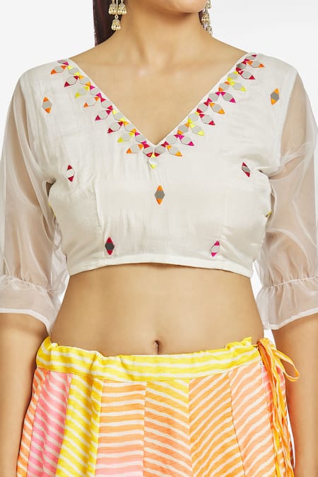 Shop Samyukta Singhania White Muslin, Kota Doria, Organza Leheriya Pattern Multi Color Lehenga Set Online at Aza Fashions Shop_Samyukta Singhania_White Muslin, Kota Doria, Organza Leheriya Pattern Multi Color Lehenga Set_Online_at_Aza_Fashions