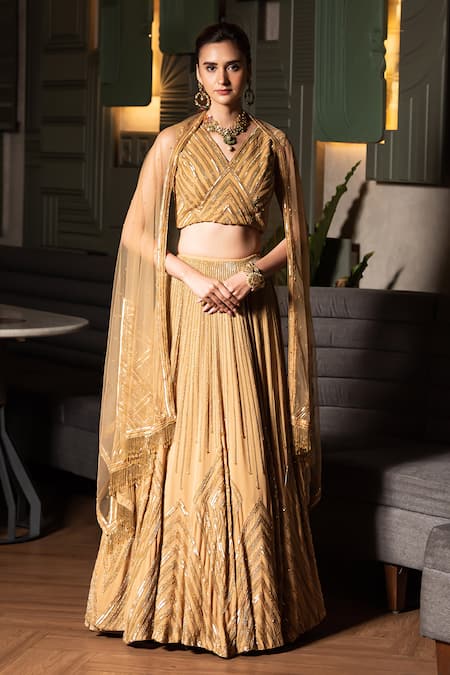 Midushi Bajoria Geometric Sequin Embroidered Lehenga Set 