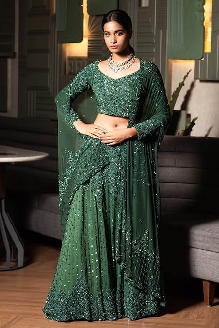Midushi Bajoria Sequin Cutdana Embellished Lehenga Set 