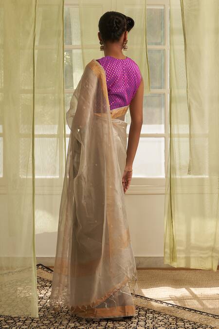 Five Point Five Polka Dot Woven Saree With Running Blouse 
