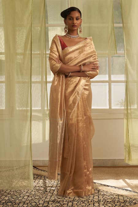 FIVE POINT FIVE Gold Tissue Woven Saree With Running Blouse 