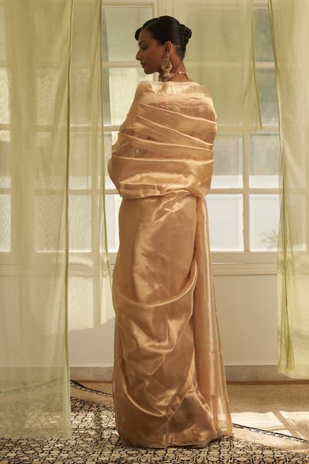 Shop Five Point Five Gold Tissue Woven Saree With Running Blouse at Aza Fashions Shop_Five Point Five_Gold Tissue Woven Saree With Running Blouse _at_Aza_Fashions