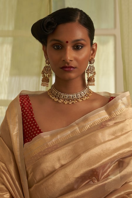 Five Point Five Gold Tissue Woven Saree With Running Blouse Online at Aza Fashions Five Point Five_Gold Tissue Woven Saree With Running Blouse _Online_at_Aza_Fashions