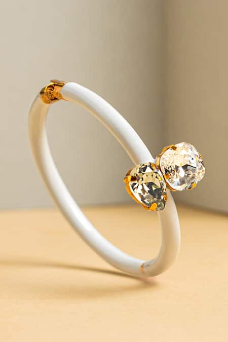 Shop_PRERTO_White Stones Embellished Adjustable Bracelet _at_Aza_Fashions