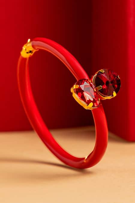 Shop PRERTO Red Stones Embellished Adjustable Bracelet at Aza Fashions Shop_PRERTO_Red Stones Embellished Adjustable Bracelet _at_Aza_Fashions