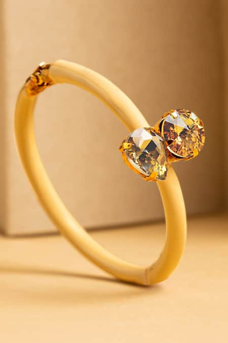 Shop PRERTO Cream Stones Embellished Adjustable Bracelet at Aza Fashions Shop_PRERTO_Cream Stones Embellished Adjustable Bracelet _at_Aza_Fashions