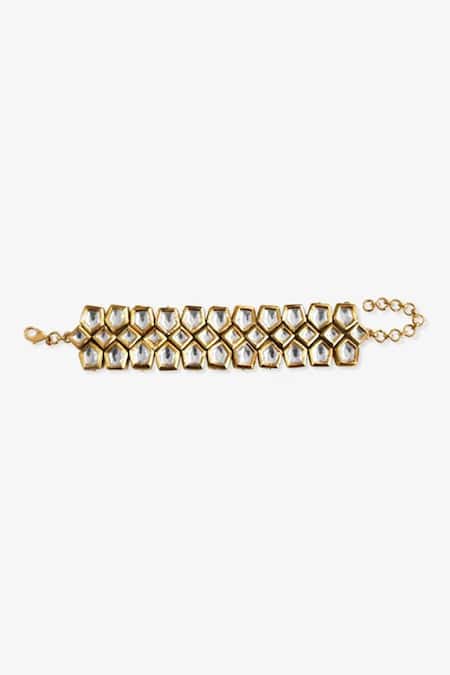 Shop PRERTO Gold Plated Crystals Kundan Bracelet at Aza Fashions Shop_PRERTO_Gold Plated Crystals Kundan Bracelet _at_Aza_Fashions