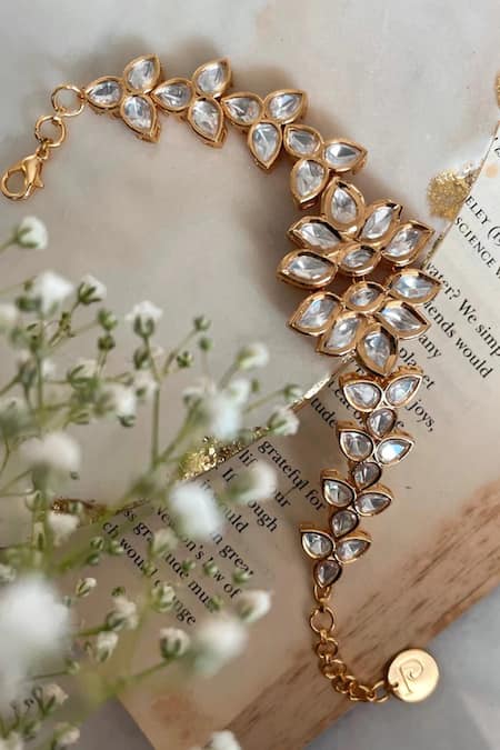 Gold Finish White Swarovski Beaded Bracelet Design by Prerto at Pernia's  Pop Up Shop 2024