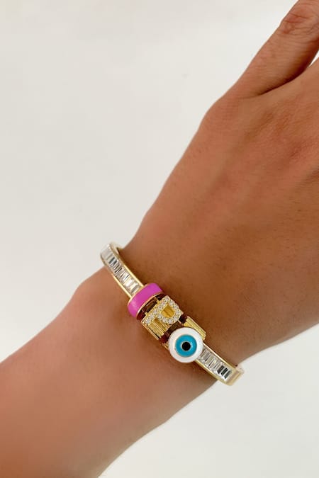 PRERTO Gold Plated Crystals Enamelled Evil Eye Bracelet