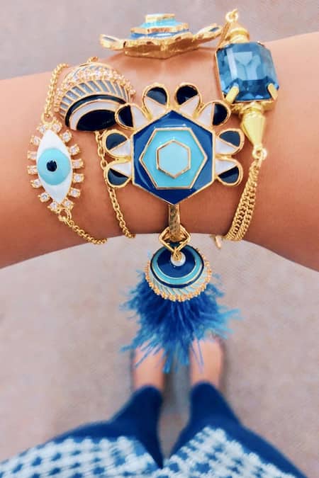 Shop PRERTO Black Gold Dome Charm Bracelet at Aza Fashions Shop_PRERTO_Black Gold Dome Charm Bracelet _at_Aza_Fashions