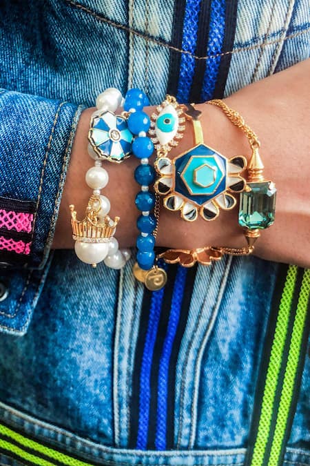 Shop_PRERTO_Gold Plated Flower Charm Bracelet _at_Aza_Fashions