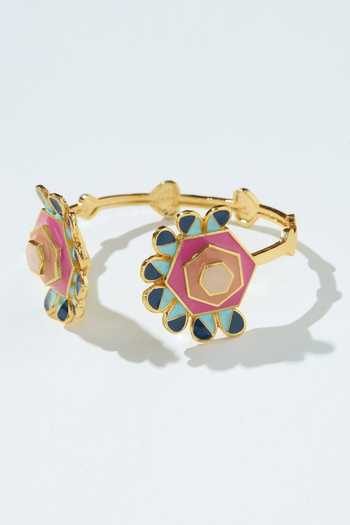 PRERTO Floral Enamelled Open Bracelet 