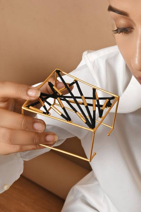 Shop_Zaza By Somya_Black Geometric Interlaced Pattern Bracelet _at_Aza_Fashions