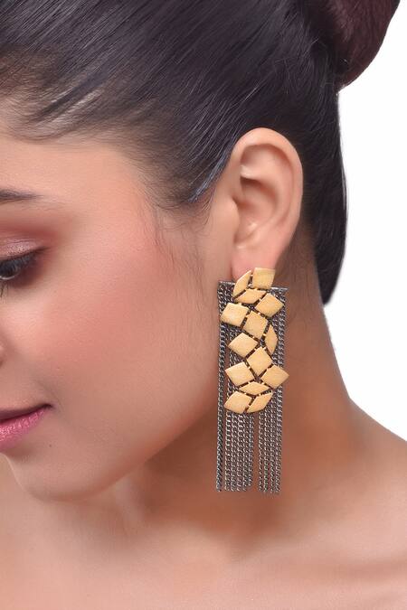Zaza By Somya Gold Plated Geometric Chain Dangler Earrings 