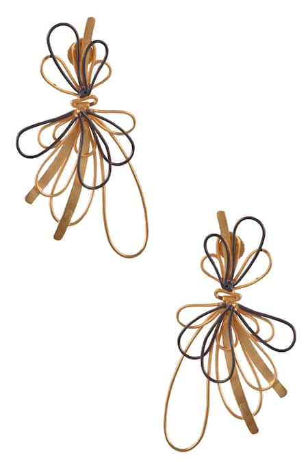 Shop Zaza By Somya Gold Plated Interlaced Two Tone Drop Down Earrings at Aza Fashions Shop_Zaza By Somya_Gold Plated Interlaced Two Tone Drop Down Earrings _at_Aza_Fashions