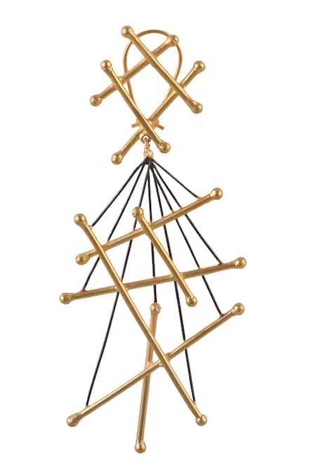 Shop Zaza By Somya Gold Plated Criss Cross Dangler Earrings at Aza Fashions Shop_Zaza By Somya_Gold Plated Criss Cross Dangler Earrings _at_Aza_Fashions