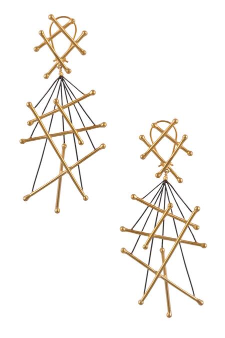 Zaza By Somya Gold Plated Criss Cross Dangler Earrings Online at Aza Fashions Zaza By Somya_Gold Plated Criss Cross Dangler Earrings _Online_at_Aza_Fashions
