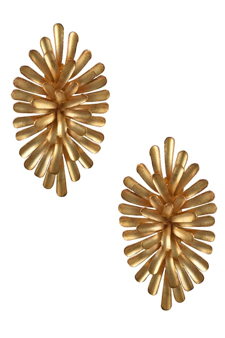 Shop Zaza By Somya Gold Plated Floral Bloom Stud Earrings at Aza Fashions Shop_Zaza By Somya_Gold Plated Floral Bloom Stud Earrings _at_Aza_Fashions