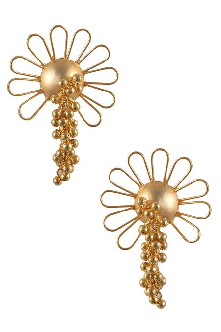 Shop Zaza By Somya Gold Plated Floral Ball Cluster Earrings at Aza Fashions Shop_Zaza By Somya_Gold Plated Floral Ball Cluster Earrings _at_Aza_Fashions