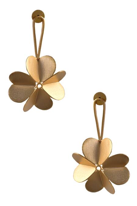 Shop Zaza By Somya Gold Plated Floral Blossom Drop Earrings at Aza Fashions Shop_Zaza By Somya_Gold Plated Floral Blossom Drop Earrings _at_Aza_Fashions