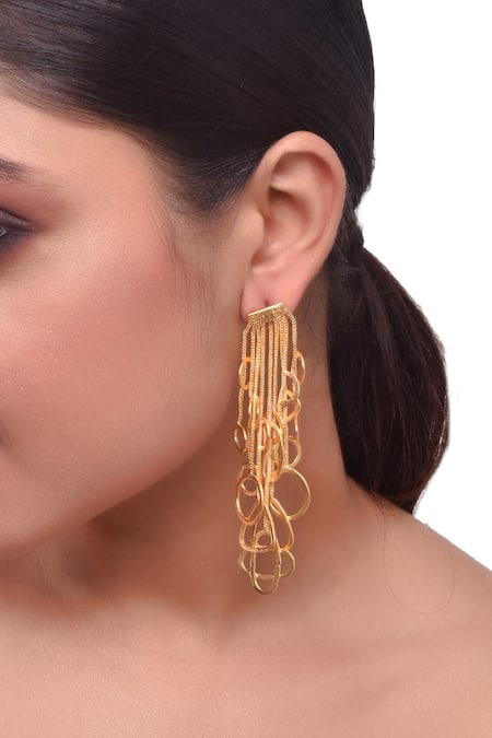 Zaza By Somya Gold Plated Chain Dangler Earrings 