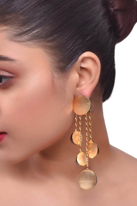 Zaza By Somya Gold Plated Geometric Long Dangler Earrings 