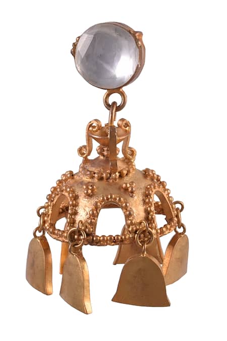 Zaza By Somya Gold Plated Diamonds, Stones Carved Jhumka Earrings Online at Aza Fashions Zaza By Somya_Gold Plated Diamonds, Stones Carved Jhumka Earrings _Online_at_Aza_Fashions