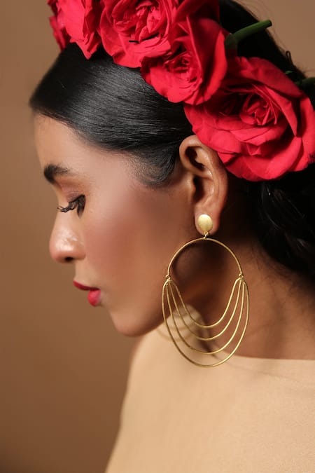 Zaza By Somya Gold Plated Cut Work Handcrafted Hoops 