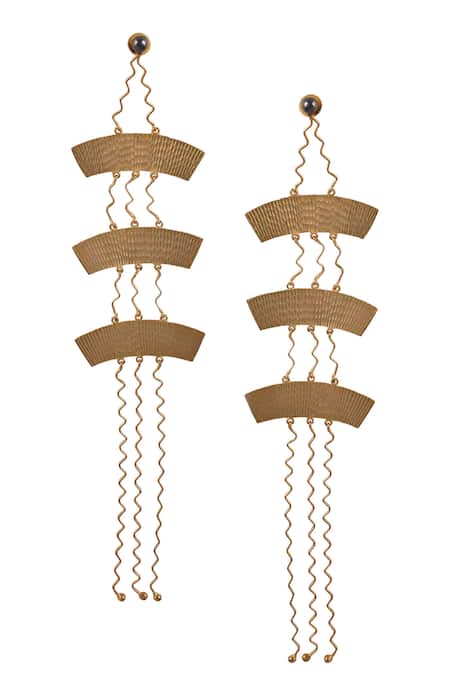 Shop_Zaza By Somya_Gold Plated Cut Work Geometric Pattern Earrings _at_Aza_Fashions