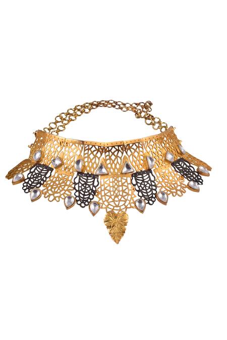 Shop Zaza By Somya Gold Plated Kundan Embellished Necklace at Aza Fashions Shop_Zaza By Somya_Gold Plated Kundan Embellished Necklace _at_Aza_Fashions