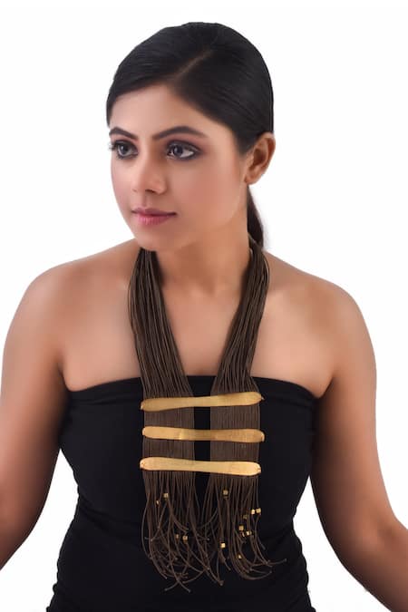 Zaza By Somya Gold Plated Cotton Thread Tasselled Necklace 