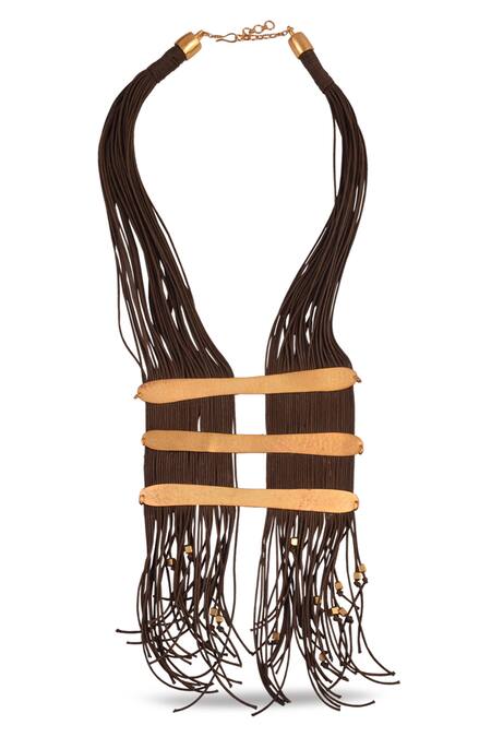 Shop Zaza By Somya Gold Plated Cotton Thread Tasselled Necklace at Aza Fashions Shop_Zaza By Somya_Gold Plated Cotton Thread Tasselled Necklace _at_Aza_Fashions