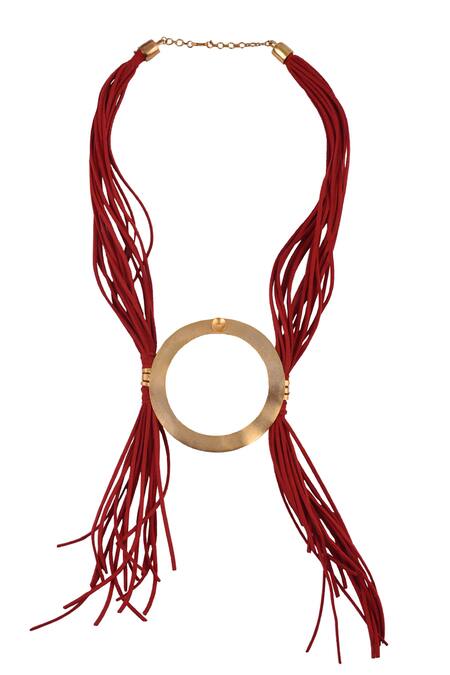 Shop Zaza By Somya Gold Plated Cotton Thread Necklace at Aza Fashions Shop_Zaza By Somya_Gold Plated Cotton Thread Necklace _at_Aza_Fashions