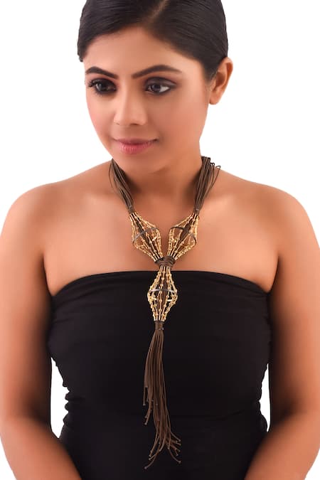Zaza By Somya Gold Plated Cotton Thread Embroidered Necklace