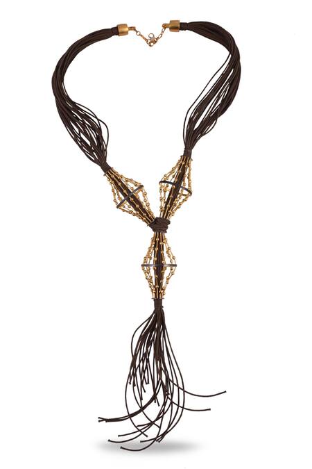 Shop Zaza By Somya Gold Plated Cotton Thread Embroidered Necklace at Aza Fashions Shop_Zaza By Somya_Gold Plated Cotton Thread Embroidered Necklace _at_Aza_Fashions