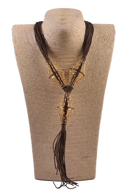 Zaza By Somya Gold Plated Cotton Thread Embroidered Necklace Online at Aza Fashions Zaza By Somya_Gold Plated Cotton Thread Embroidered Necklace _Online_at_Aza_Fashions