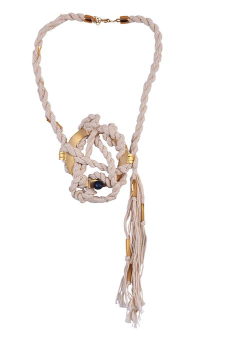 Shop Zaza By Somya Gold Plated Rope Pattern Necklace at Aza Fashions Shop_Zaza By Somya_Gold Plated Rope Pattern Necklace _at_Aza_Fashions