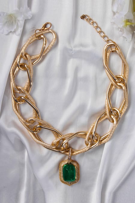 Pink and green stone gold plated necklace – Jhillmill Fashion Jewellery