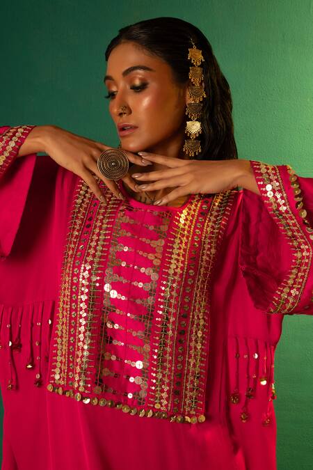 Buy Prahnaaya Fuchsia Satin Embroidery Round Neck Marrakech Yoke Kurta And Salwar Set Online at Aza Fashions Buy_Prahnaaya_Fuchsia Satin Embroidery Round Neck Marrakech Yoke Kurta And Salwar Set _Online_at_Aza_Fashions