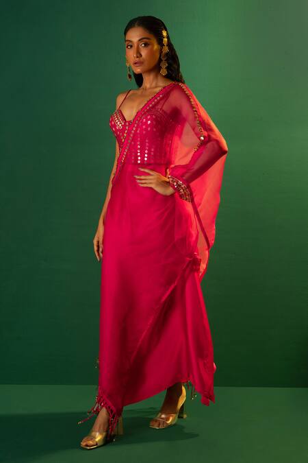 Buy Prahnaaya Pink Satin, Silk Organza Mirrors, Sequins Dash Skirt Set With Half Cape Online at Aza Fashions Buy_Prahnaaya_Pink Satin, Silk Organza Mirrors, Sequins Dash Skirt Set With Half Cape _Online_at_Aza_Fashions