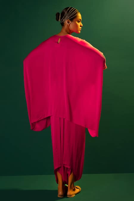 Shop Prahnaaya Fuchsia Satin Sequins, Mirrors Round Neck Hand Embroidered Top And Pant Set at Aza Fashions Shop_Prahnaaya_Fuchsia Satin Sequins, Mirrors Round Neck Hand Embroidered Top And Pant Set _at_Aza_Fashions