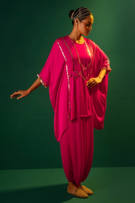 Buy Prahnaaya Fuchsia Satin Sequins, Mirrors Round Neck Hand Embroidered Top And Pant Set Online at Aza Fashions Buy_Prahnaaya_Fuchsia Satin Sequins, Mirrors Round Neck Hand Embroidered Top And Pant Set _Online_at_Aza_Fashions