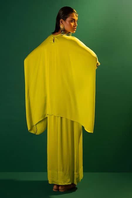 Shop Prahnaaya Green Satin Embroidery, Sequins, Mirrors Round Neck Masai Hand Tunic And Pant Set at Aza Fashions Shop_Prahnaaya_Green Satin Embroidery, Sequins, Mirrors Round Neck Masai Hand Tunic And Pant Set _at_Aza_Fashions