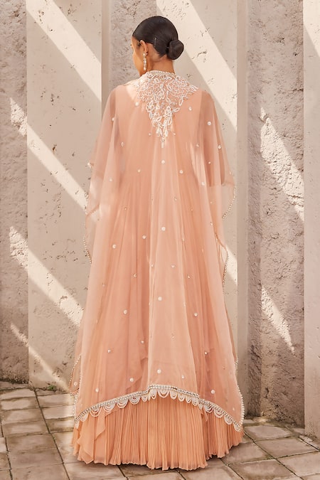 Shop Nidhika Shekhar Pink Georgette, Organza, Linen Bahaar E Jalsa Floral Anarkali With Cape at Aza Fashions Shop_Nidhika Shekhar_Pink Georgette, Organza, Linen Bahaar E Jalsa Floral Anarkali With Cape _at_Aza_Fashions
